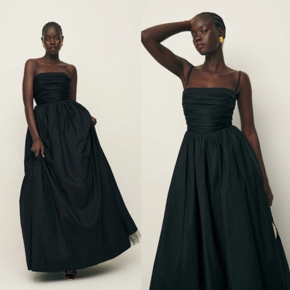 REFORMATION KASTORIA BLACK DRESS A LINE GATHERED BODICE WOMENS 8